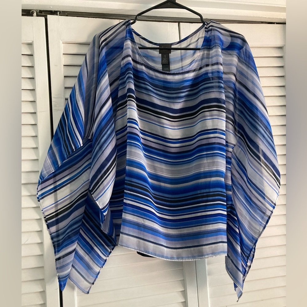 Travelers by Chico’s blue striped poncho top with black camisole size 1
